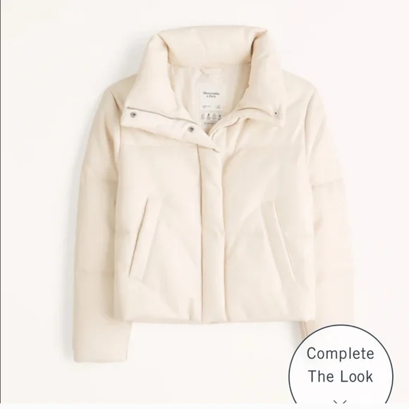 💚 Abercrombie And Fitch Cream mini zip up puffer jacket S - Picture 1 of 13